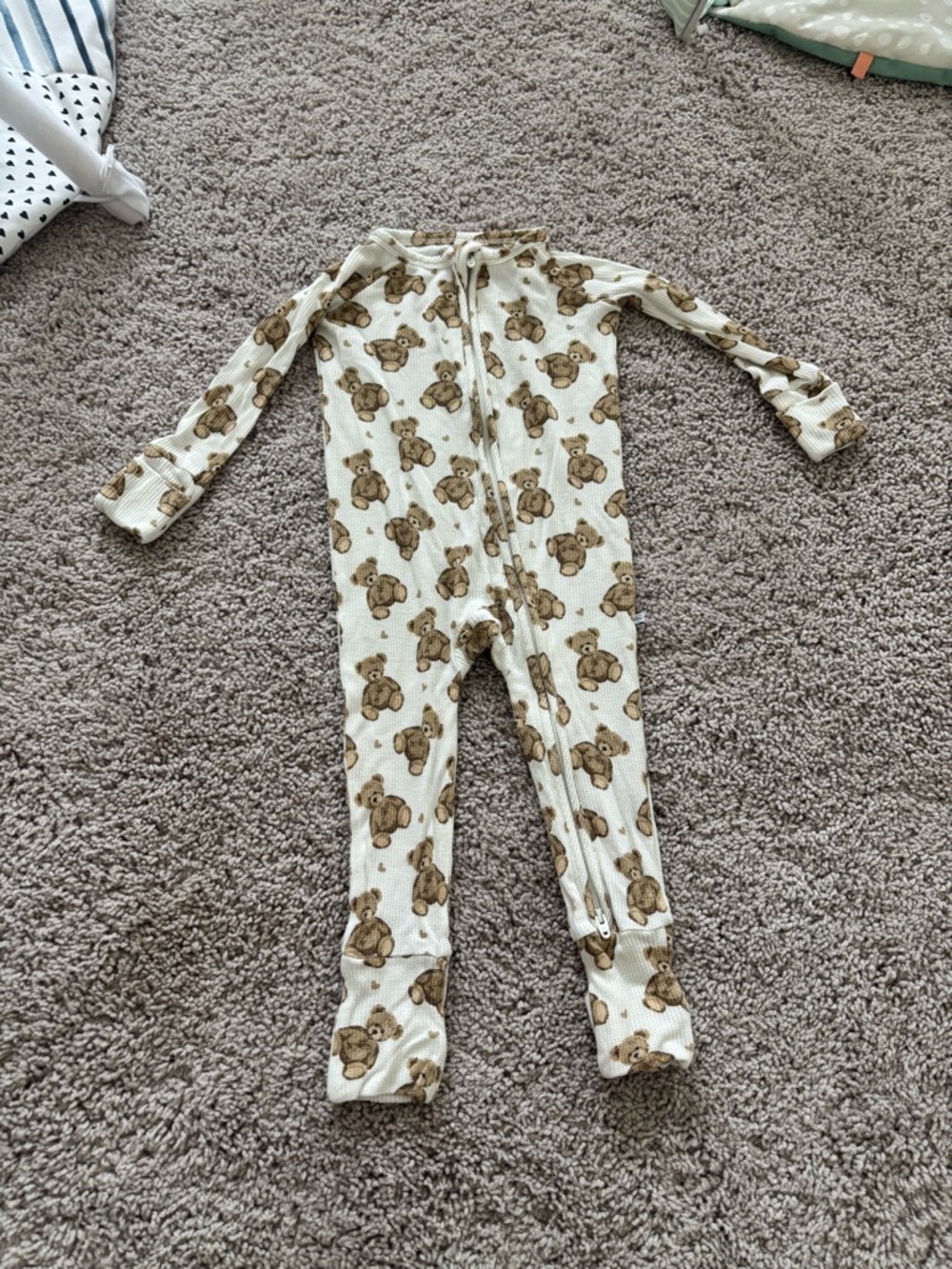 Caden Lane Cream Footie with Brown Teddy Bear Print